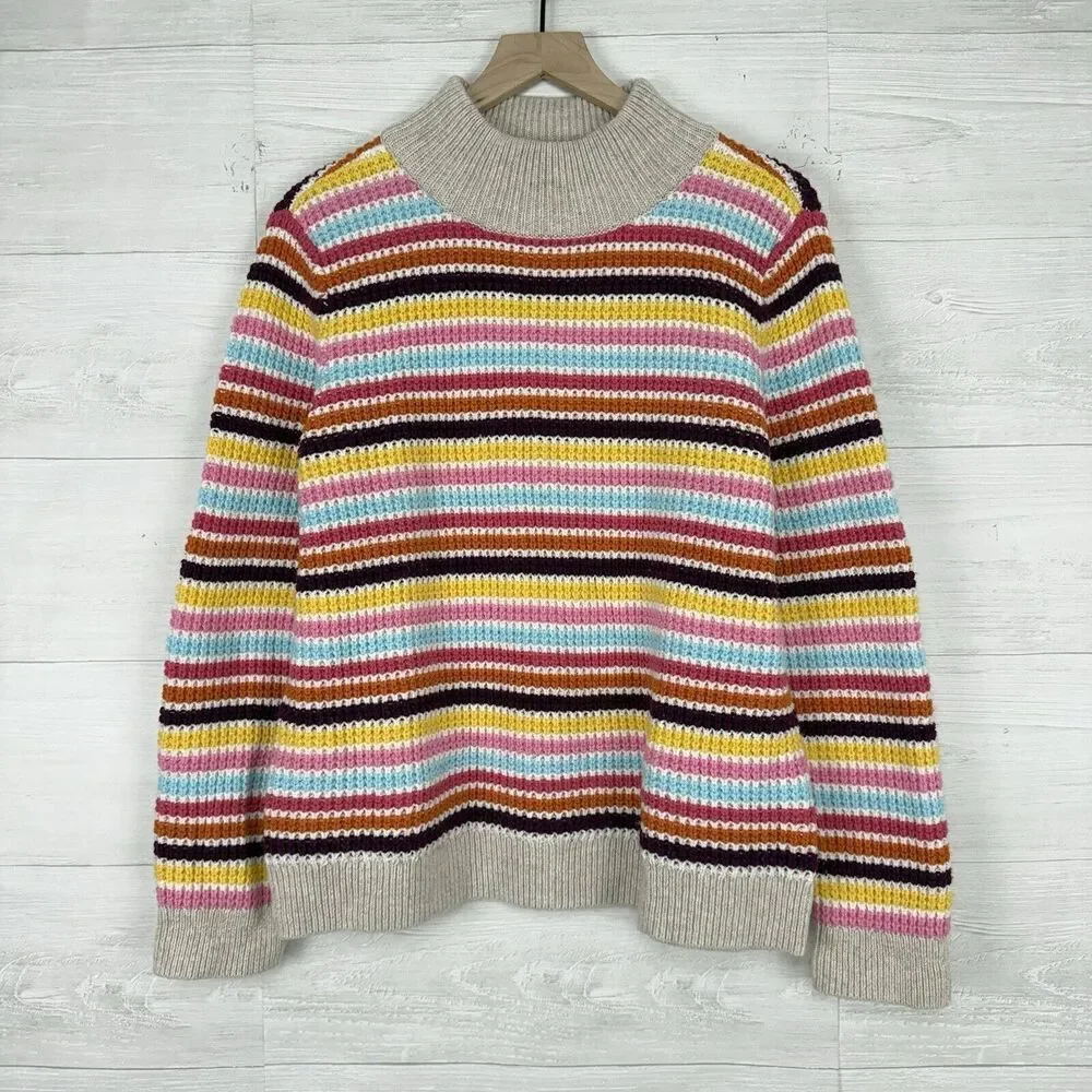 Talbots Mockneck Sweater Women L Happy Stripe Classic Cotton Blend Preppy Fun‎ - Picture 14 of 15